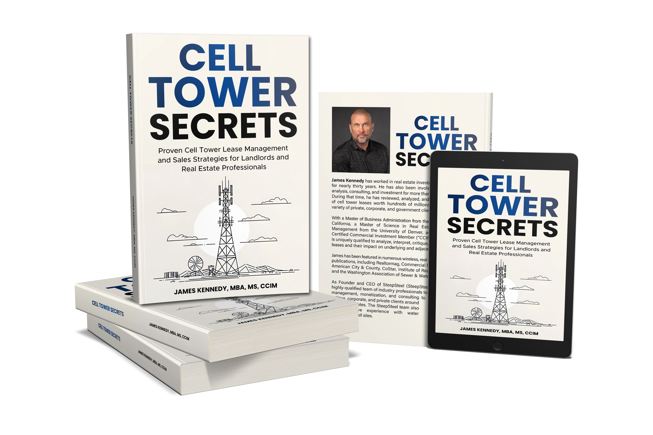 Cell Tower Secrets by James Kennedy, shown in print and Kindle formats